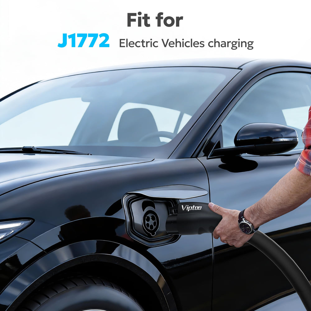 VIPTOO Tesla to J1772 adapter dual-lock mechanism ensures stable plug-in.