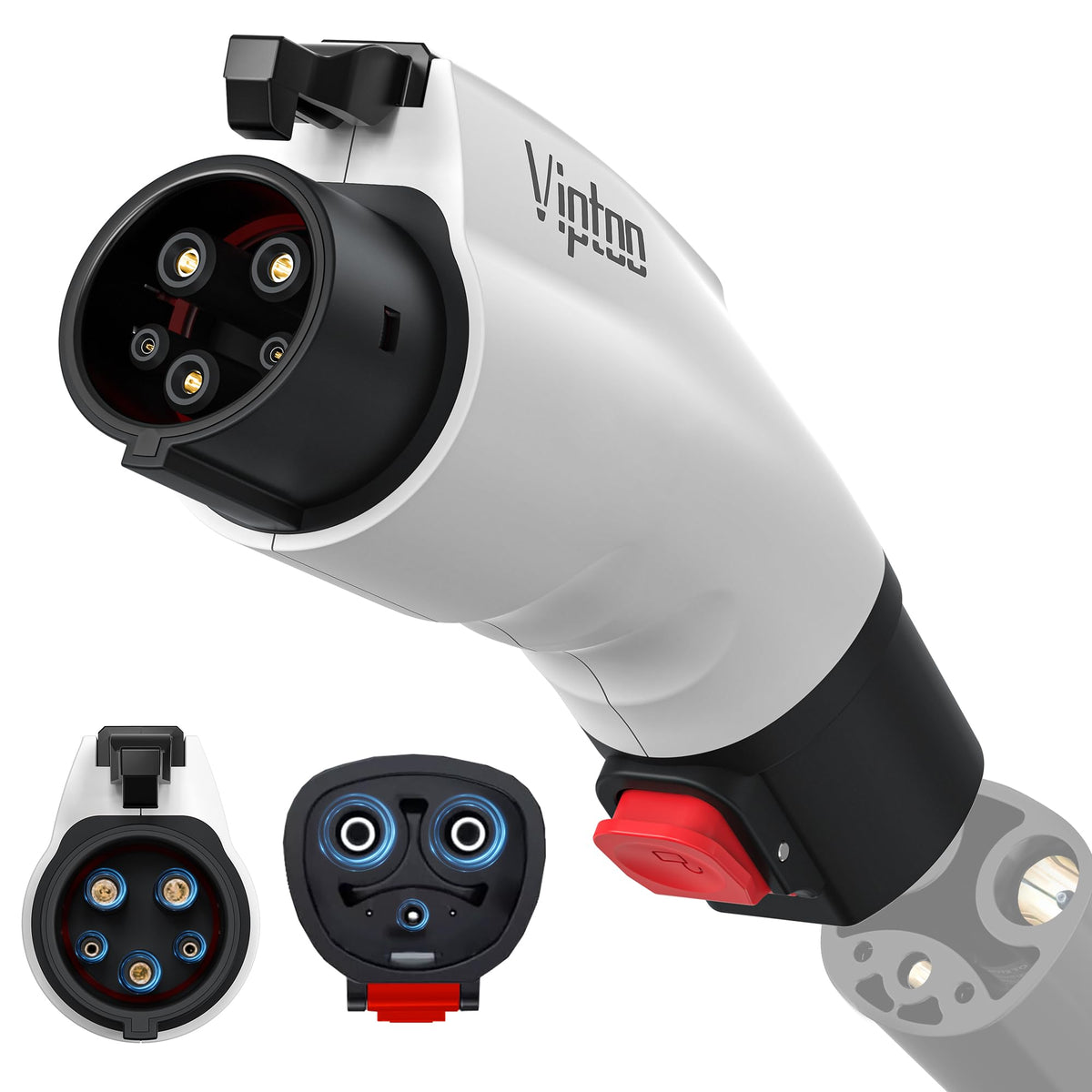 VIPTOO Tesla to J1772 adapter front view with secure dual lock for stable charging