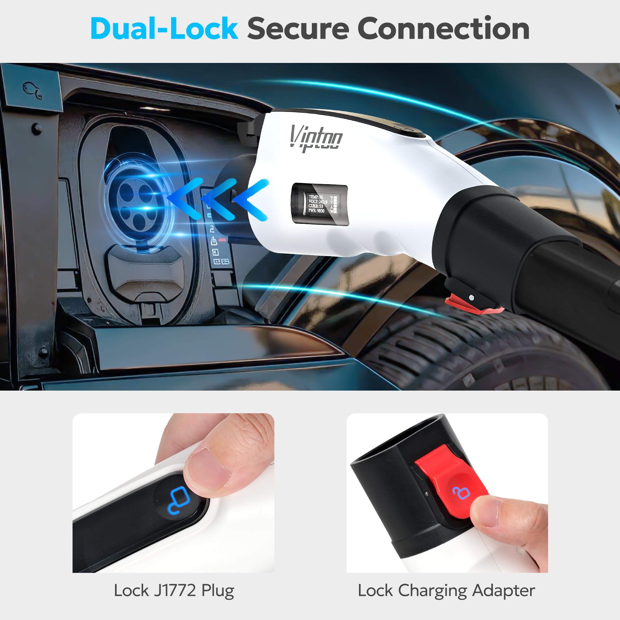 VIPTOO Tesla to J1772 adapter ships in compact packaging for convenient storage.