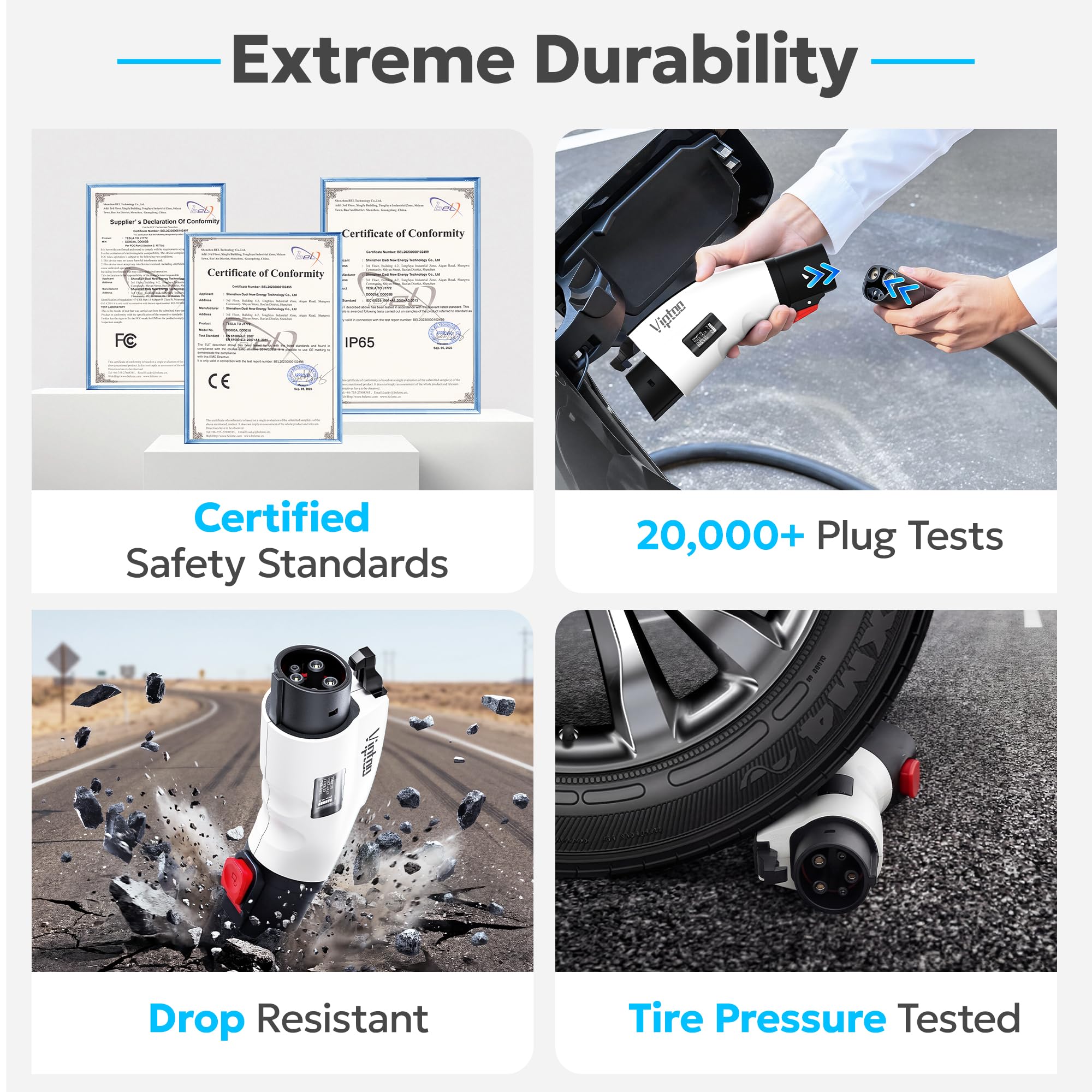 VIPTOO adapter for Level 2 charging supports easy home or road charging.