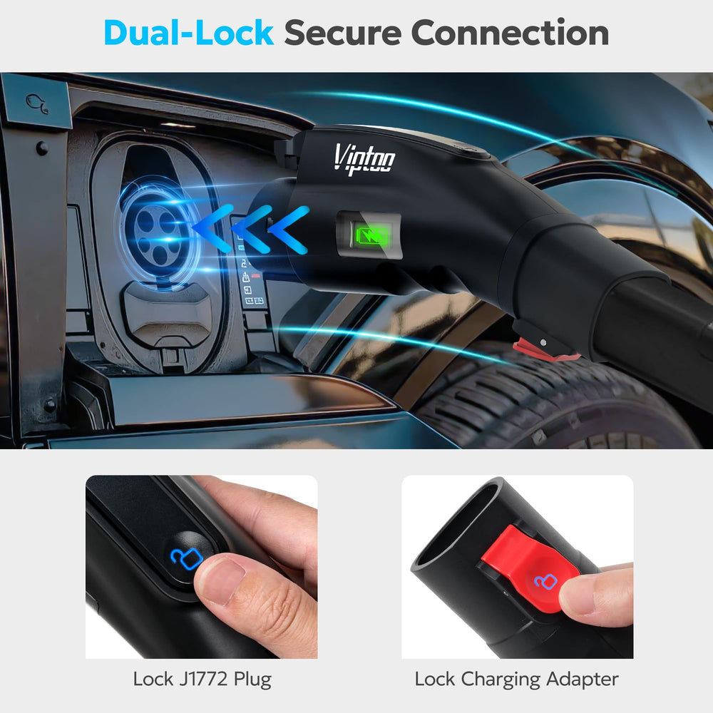 VIPTOO adapter emphasizing vehicle compatibility with J1772 standards.