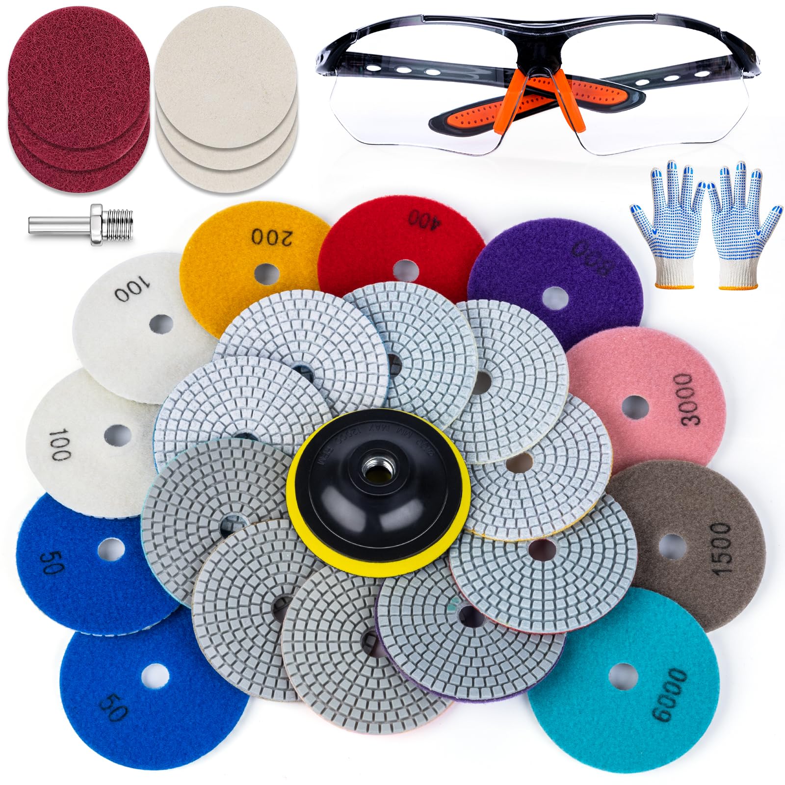 Viscoo 20-pack 4-inch diamond pads kit front view for versatile surface polishing