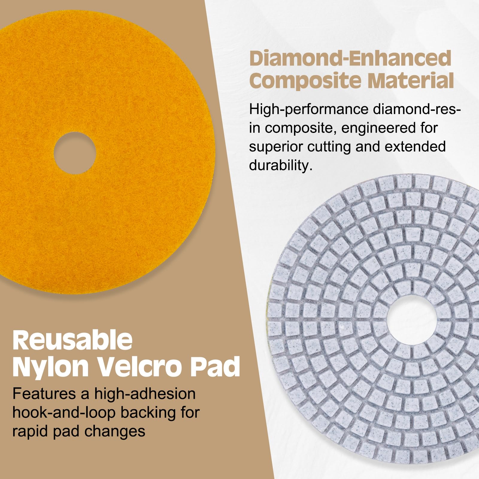 Viscoo 50-6000 grit pads collection enables dry to wet polishing versatility