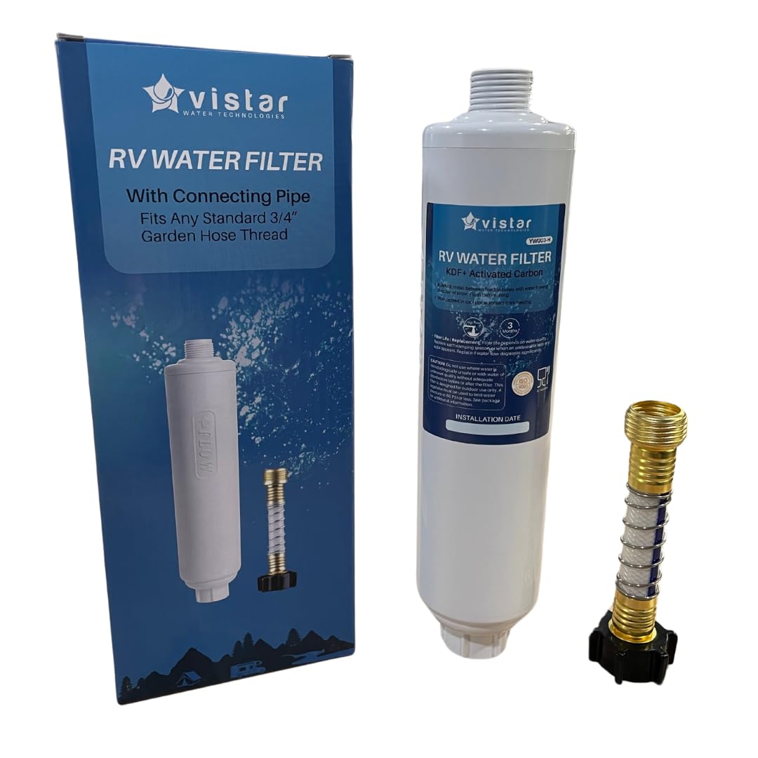 Vistar RV inline water filter delivers cleaner taste for travel and camping.
