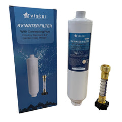 Vistar RV inline water filter delivers cleaner taste for travel and camping.