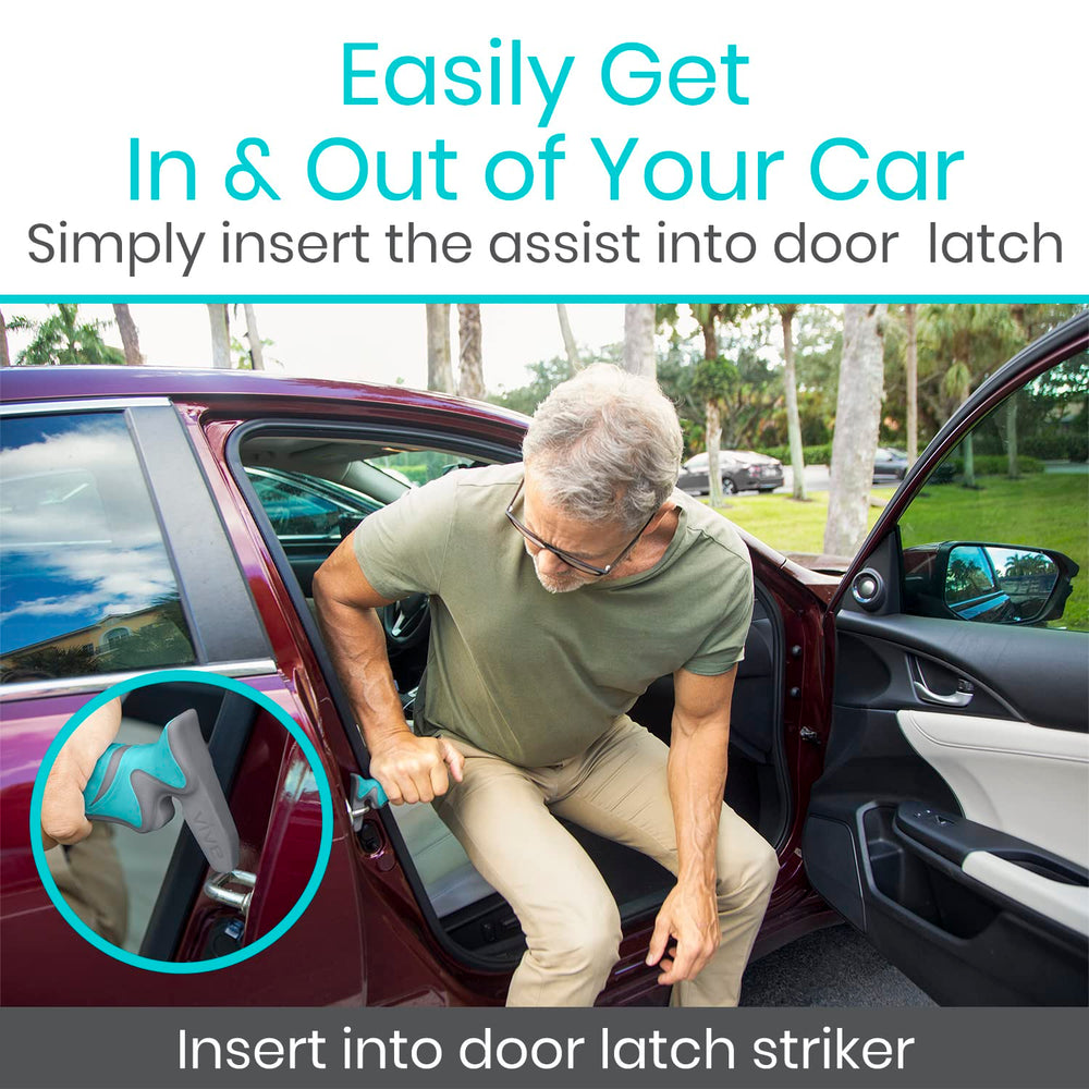 Vive Car Handle Assist fits compact cars and stores in the glove box.