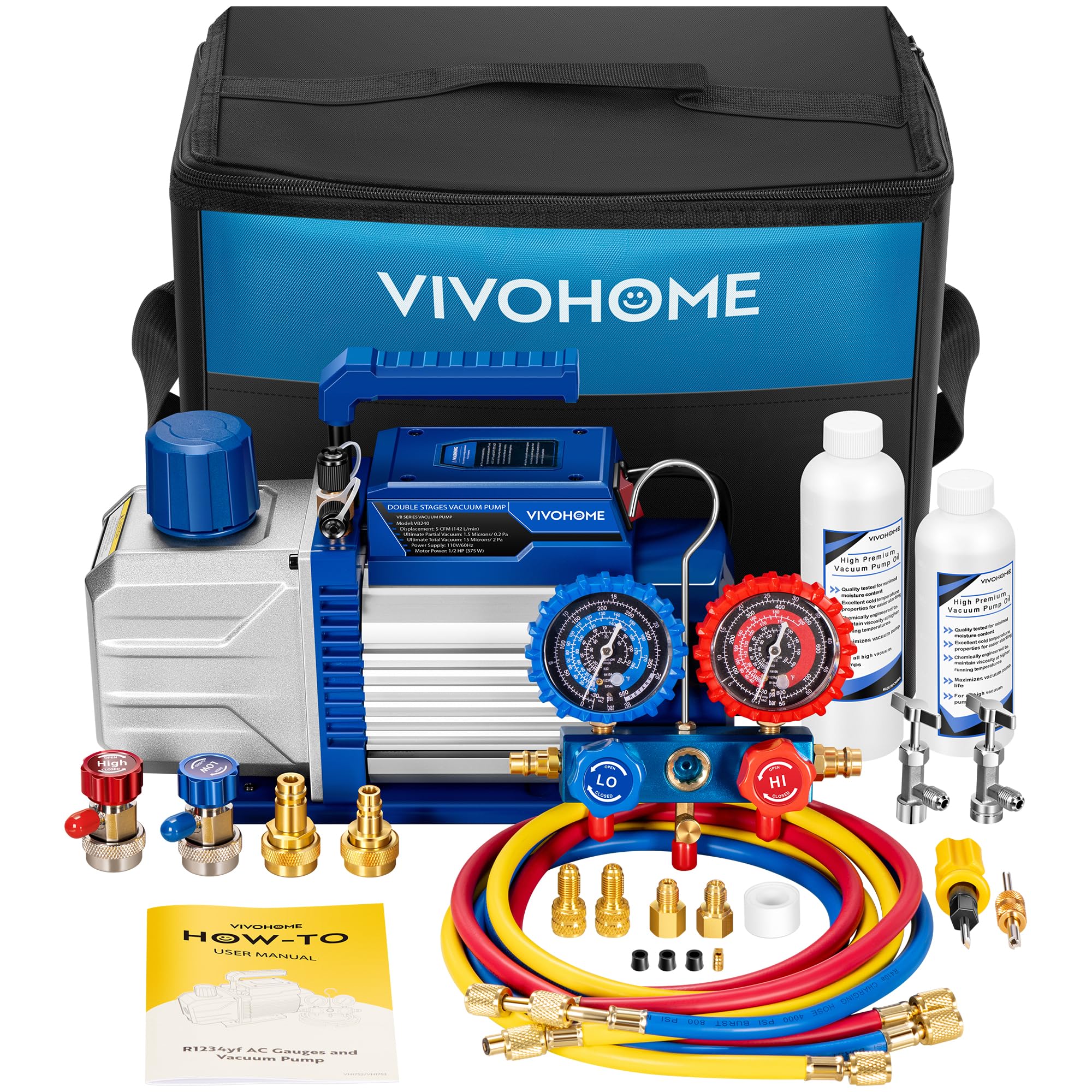 VIVOHOME 110V dual-stage vacuum pump for precise HVAC maintenance