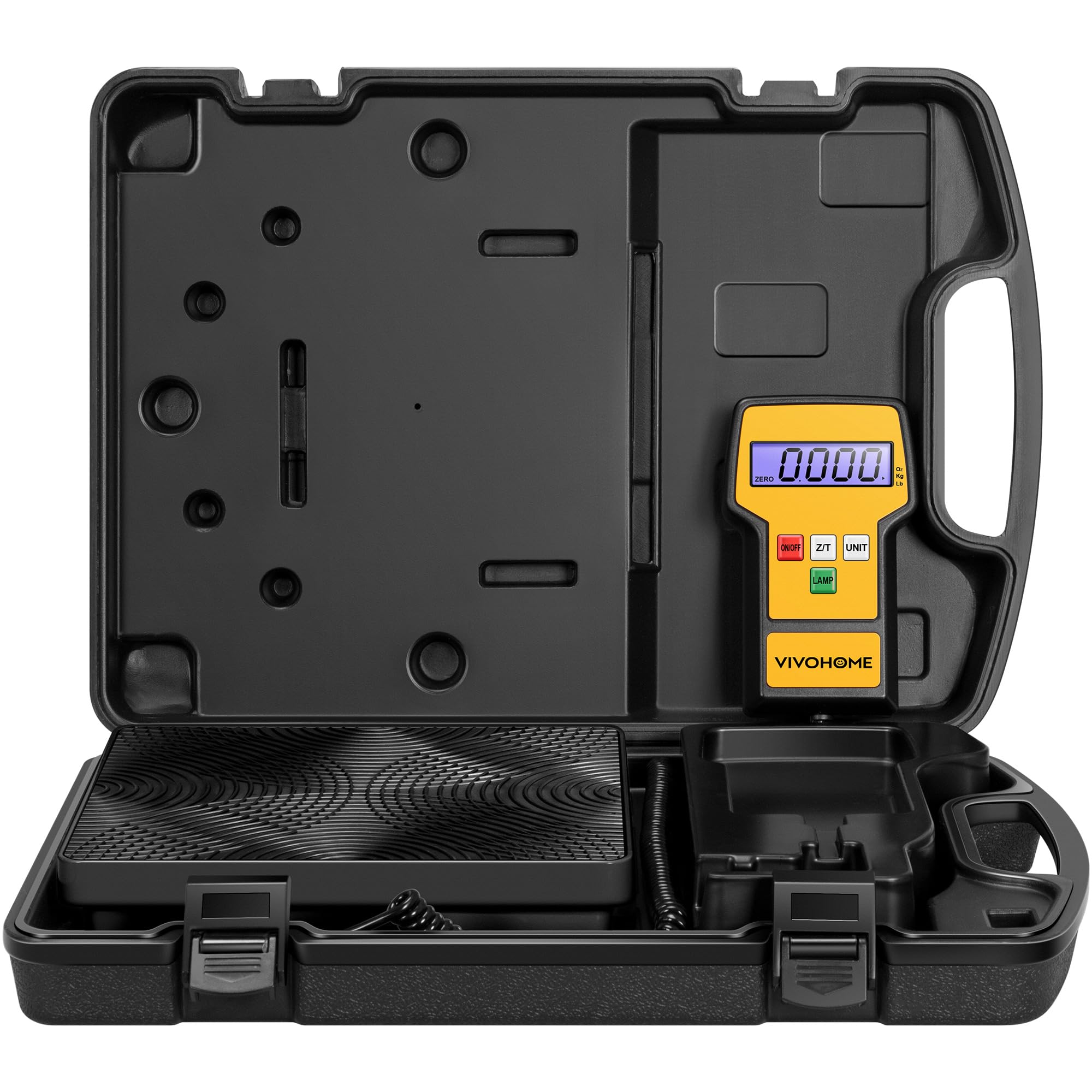 VIVOHOME 220lbs high-precision scale with portable case for HVAC charging.