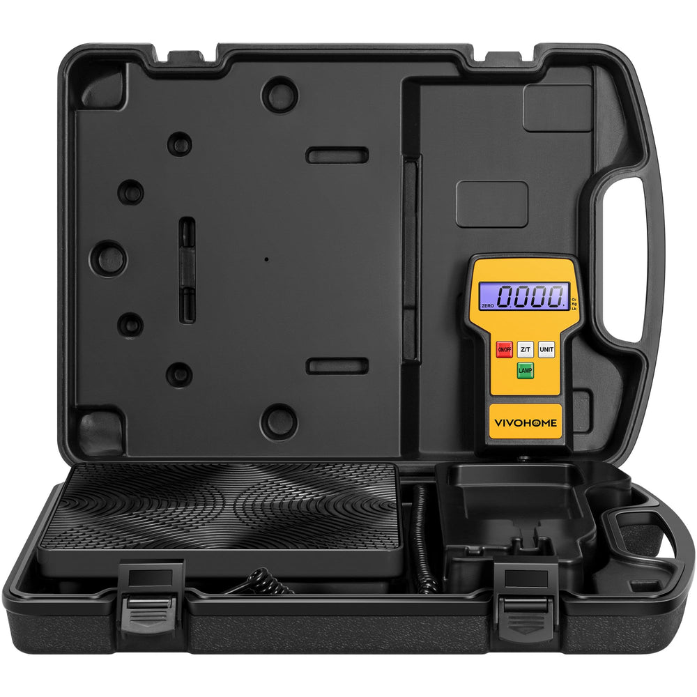 VIVOHOME 220lbs high-precision scale with portable case for HVAC charging.