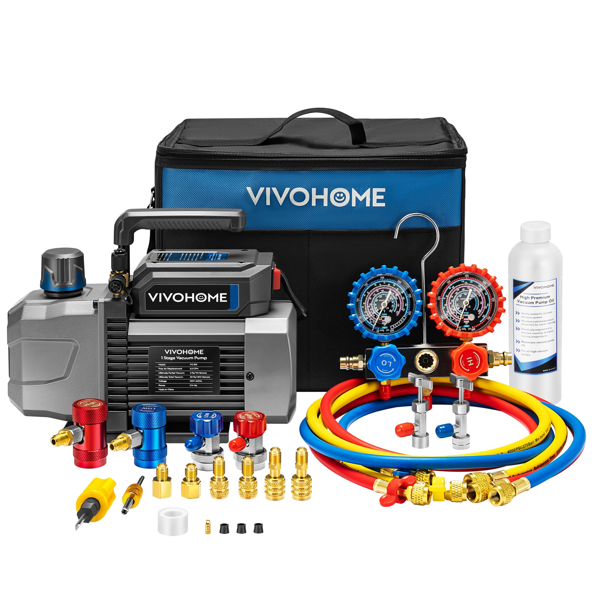 VIVOHOME A2L vacuum pump with oil window enables easy maintenance during service.
