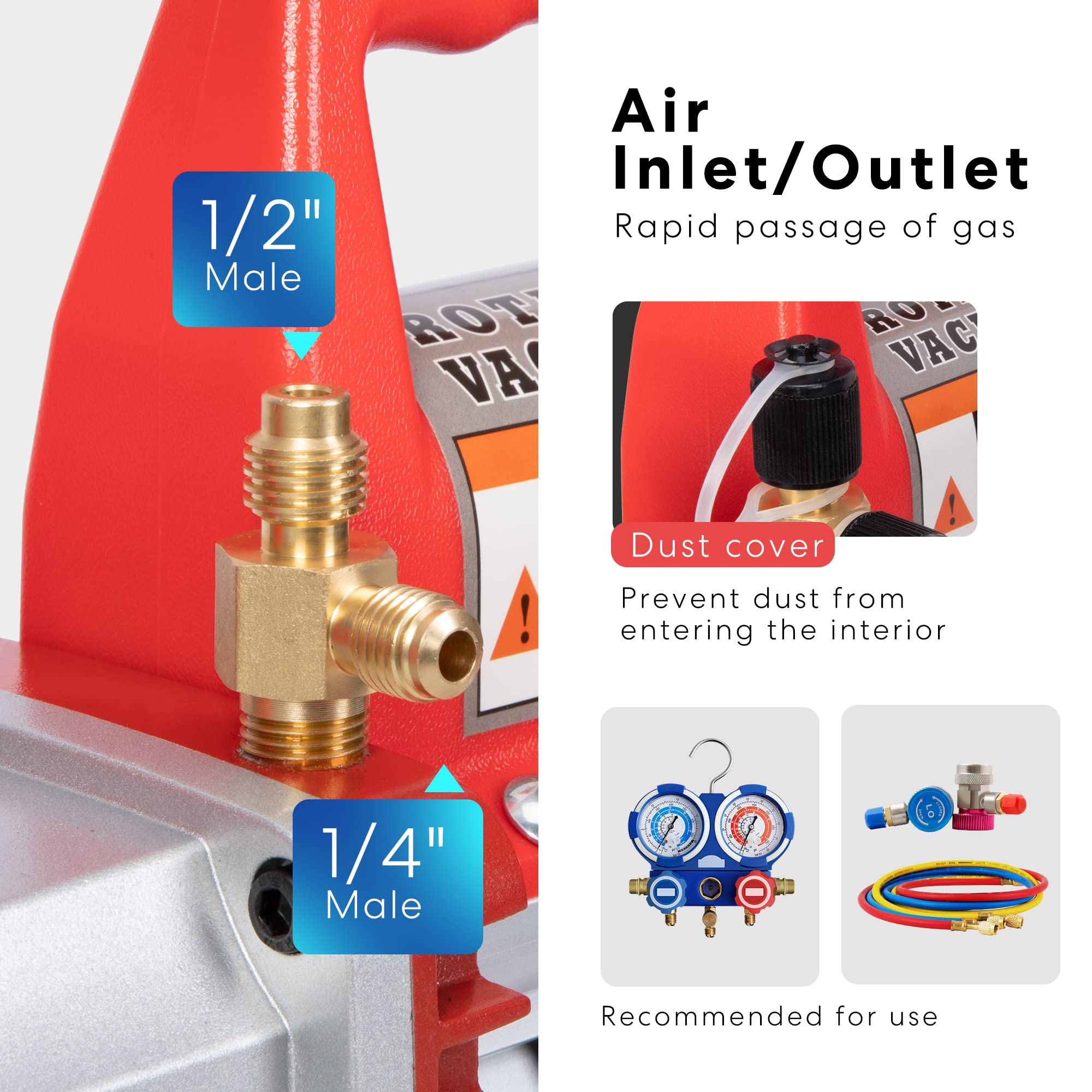 VIVOHOME color-coded hoses connected for safe high/low pressure setup.
