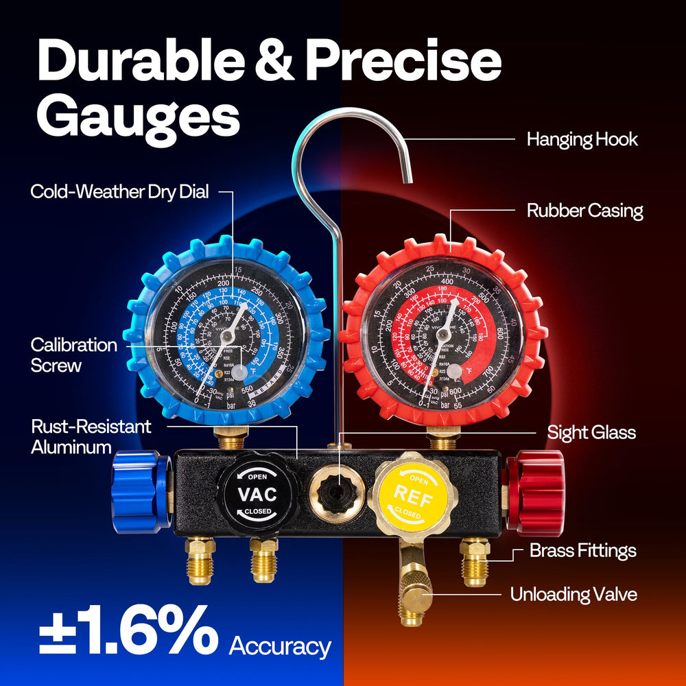 VIVOHOME gauge set hose assembly with color-coded hoses enables safe high and low pressure checks