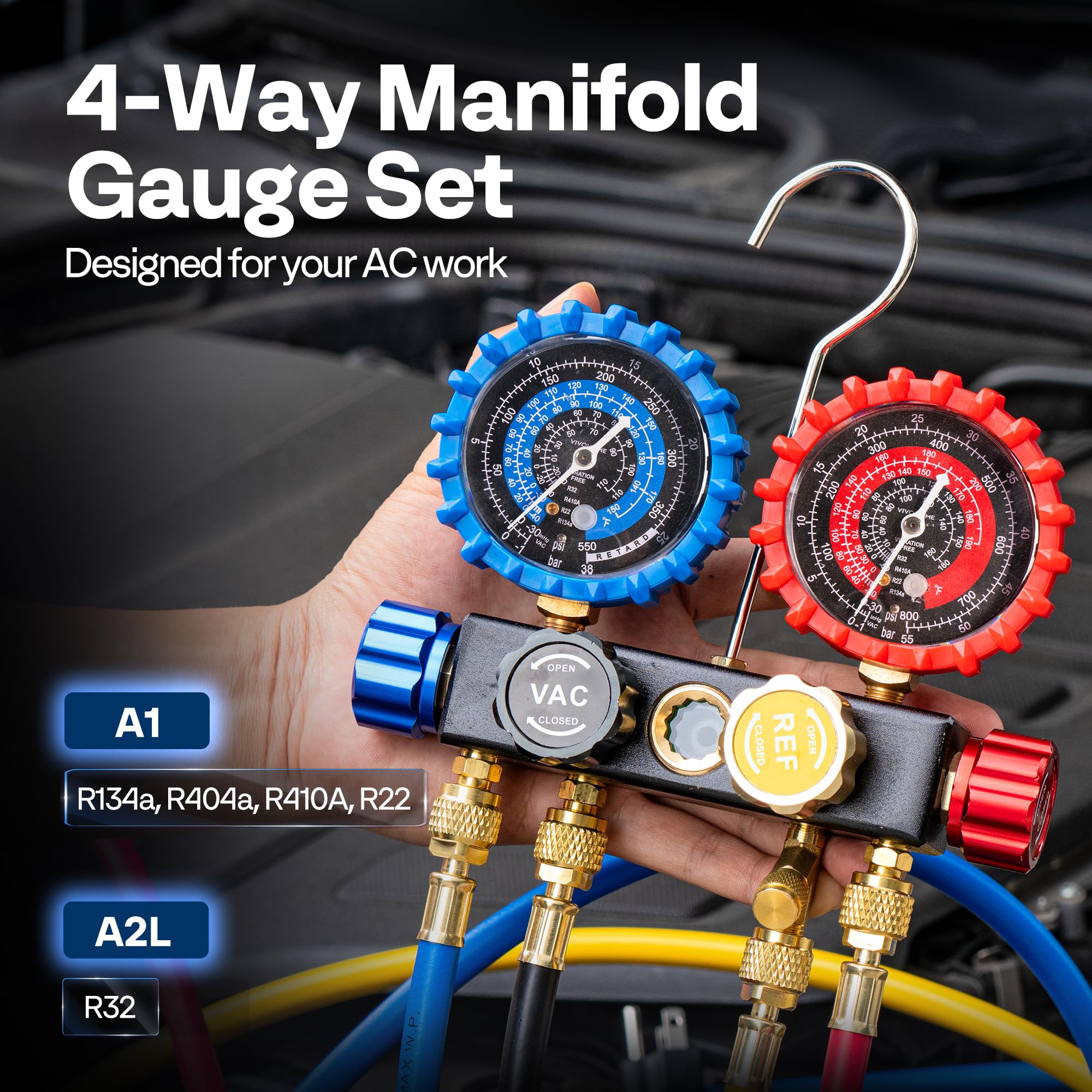 VIVOHOME manifold gauge set side view highlights durable construction and portability for workshops
