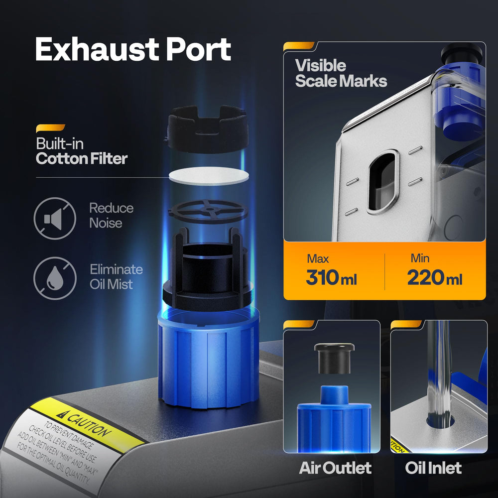 VIVOHOME exhaust filter captures oil mist for cleaner operation.