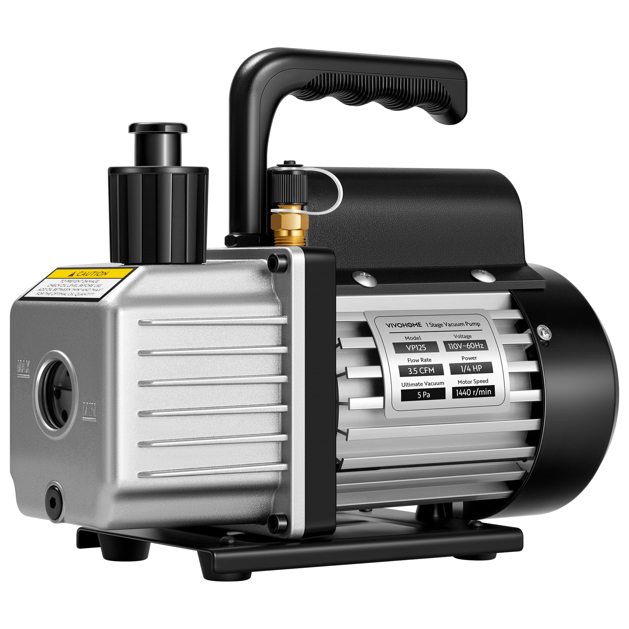 VIVOHOME vacuum pump front view with durable aluminum housing for HVAC service.