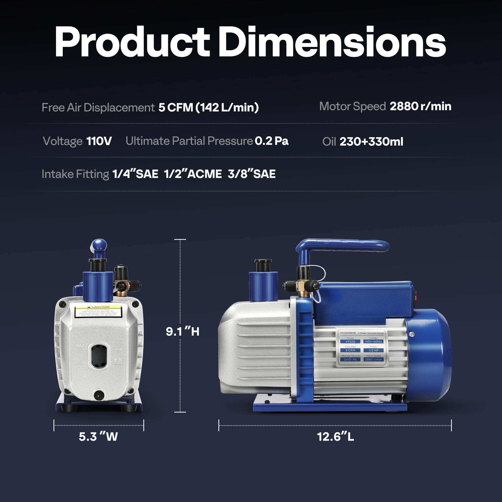 VIVOHOME vacuum pump in use servicing an automotive air conditioning system