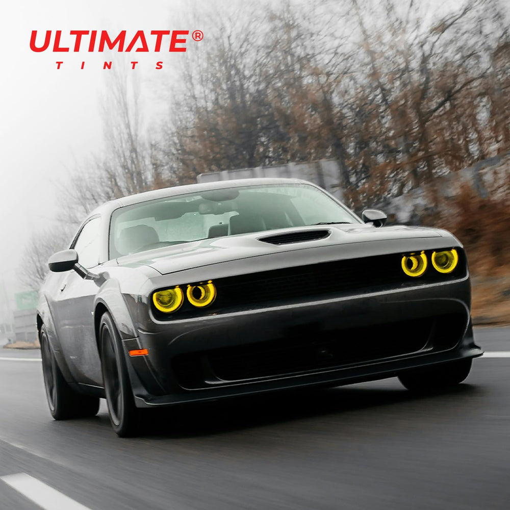 VViViD yellow tint on car lights boosts bold style without reducing visibility.