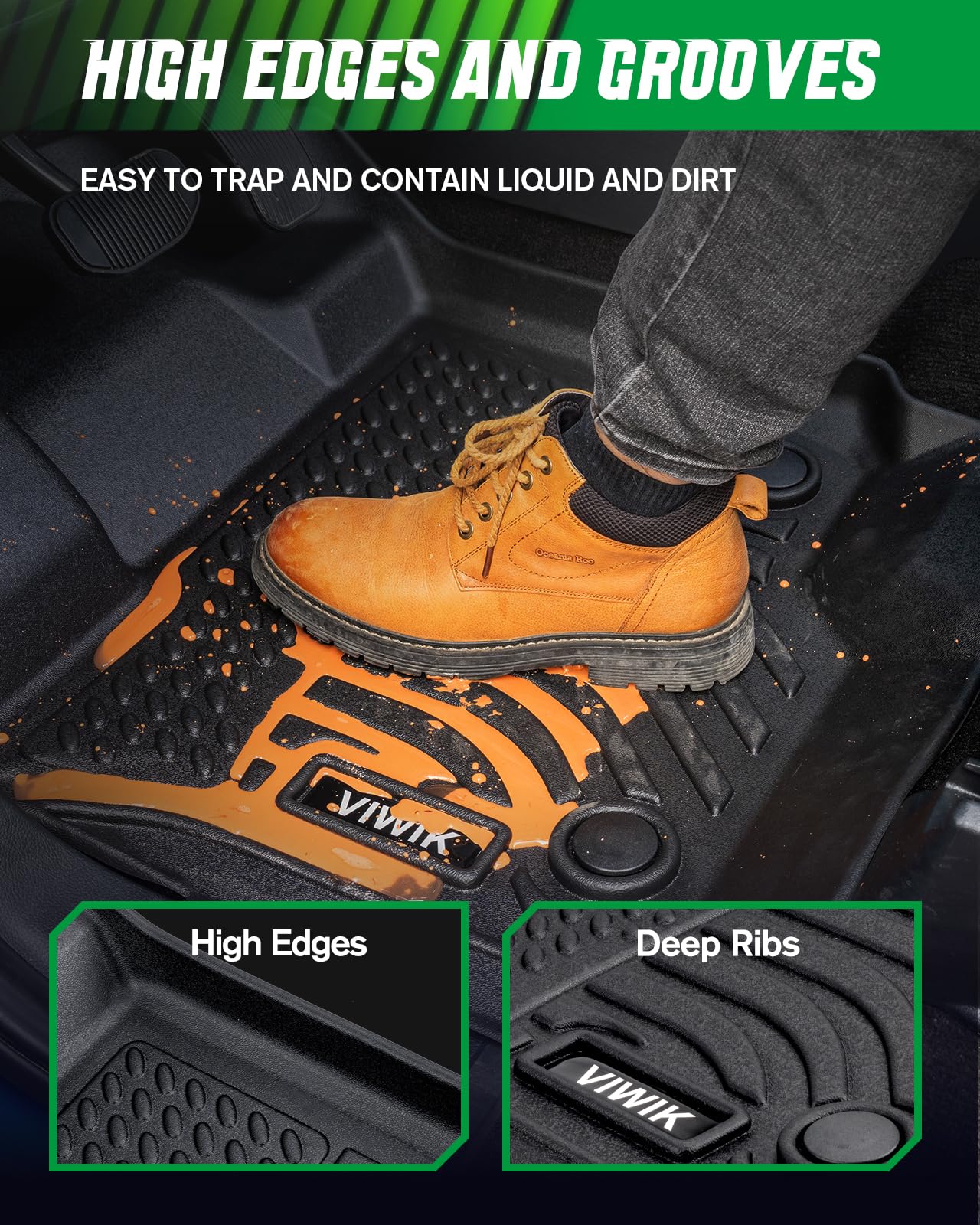 VIWIK Camry rear row floor mats protect rear carpeting.