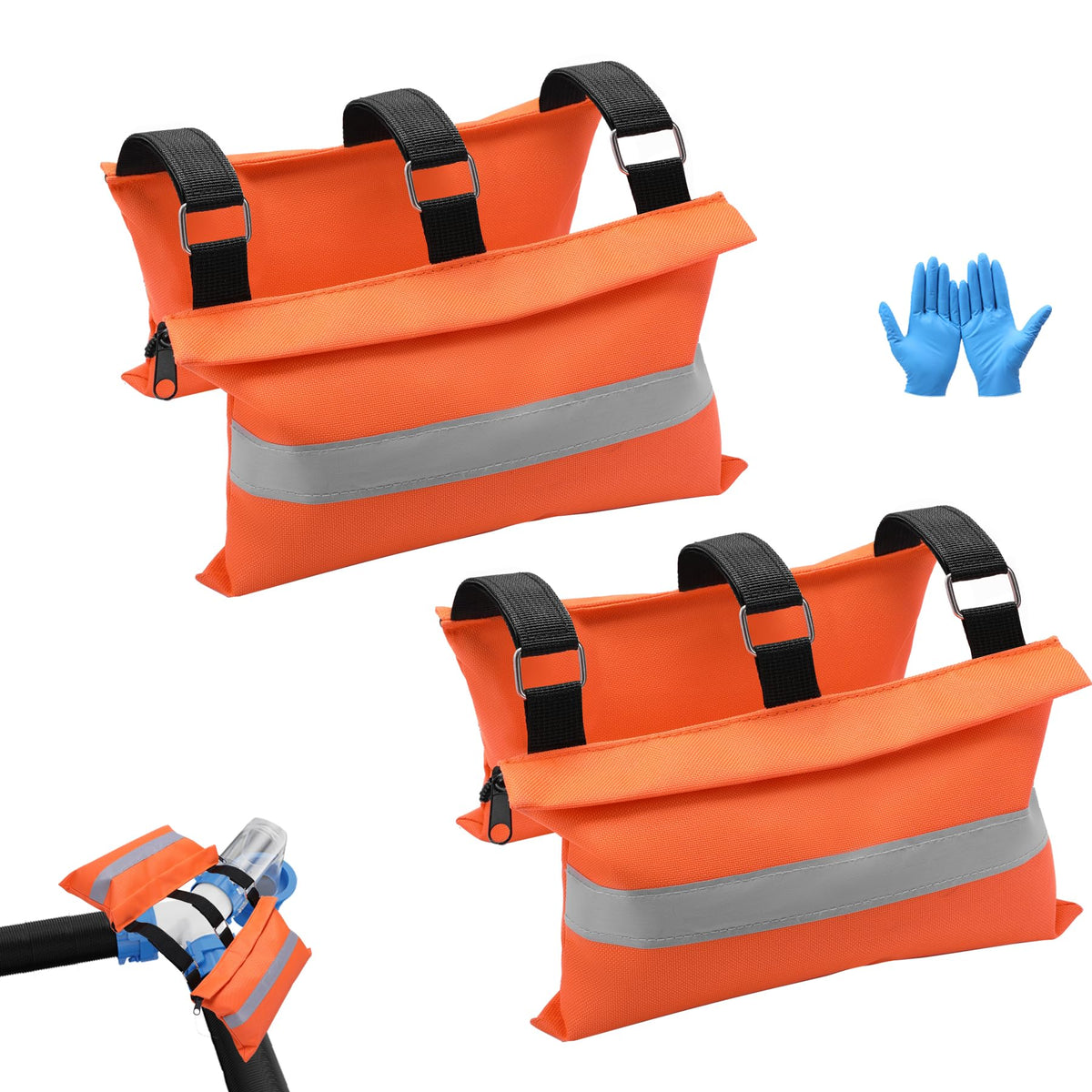 Vizava 2-pack RV sewer weight bags securing hoses during connection