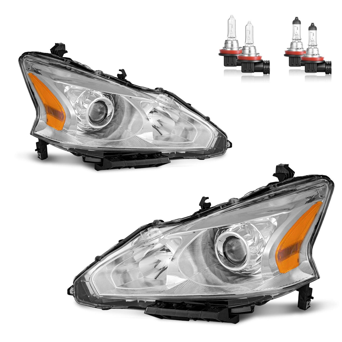 Vizotae headlights assembly front view highlights full lighting package for improved nighttime visibility.
