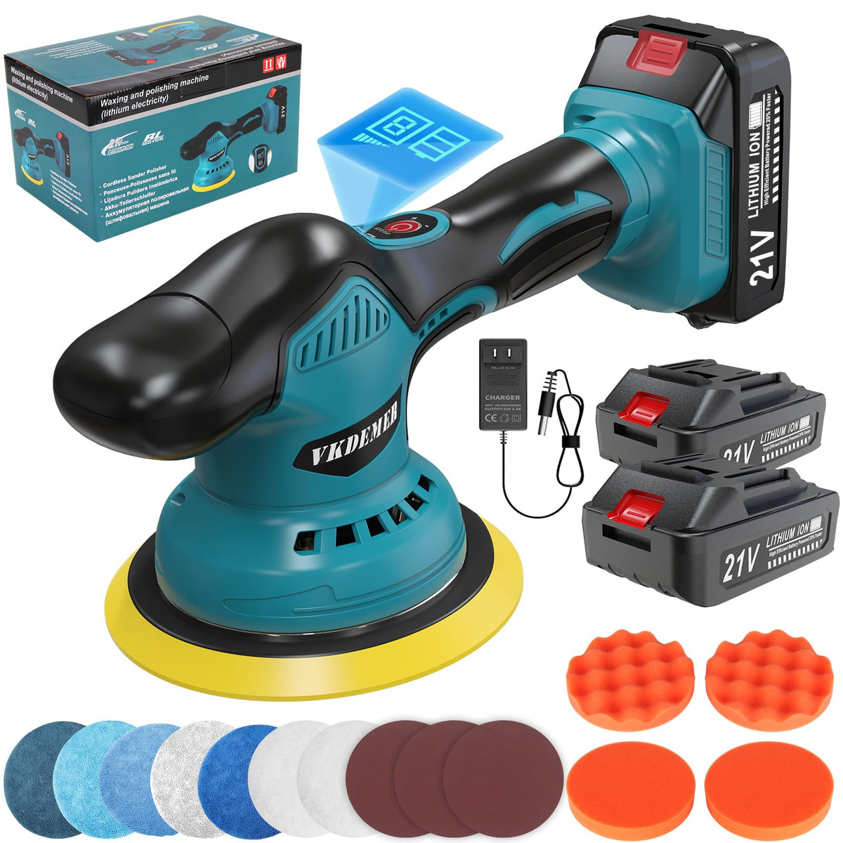 Vkdemer cordless buffer polisher 6in demonstrates portable car detailing performance.