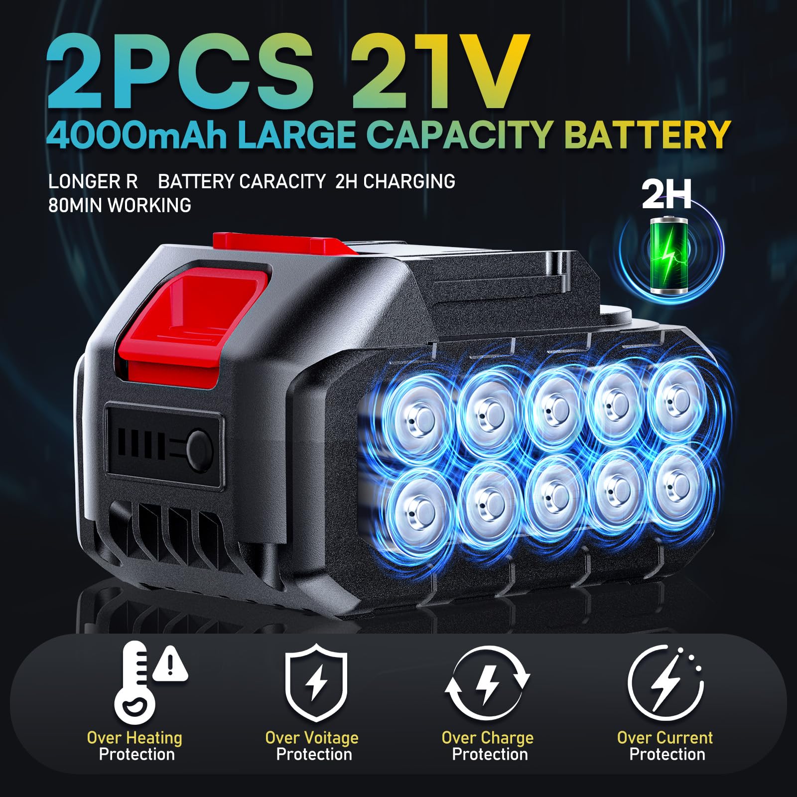 Vkdemer dual 21V 4000mAh batteries extend polishing sessions