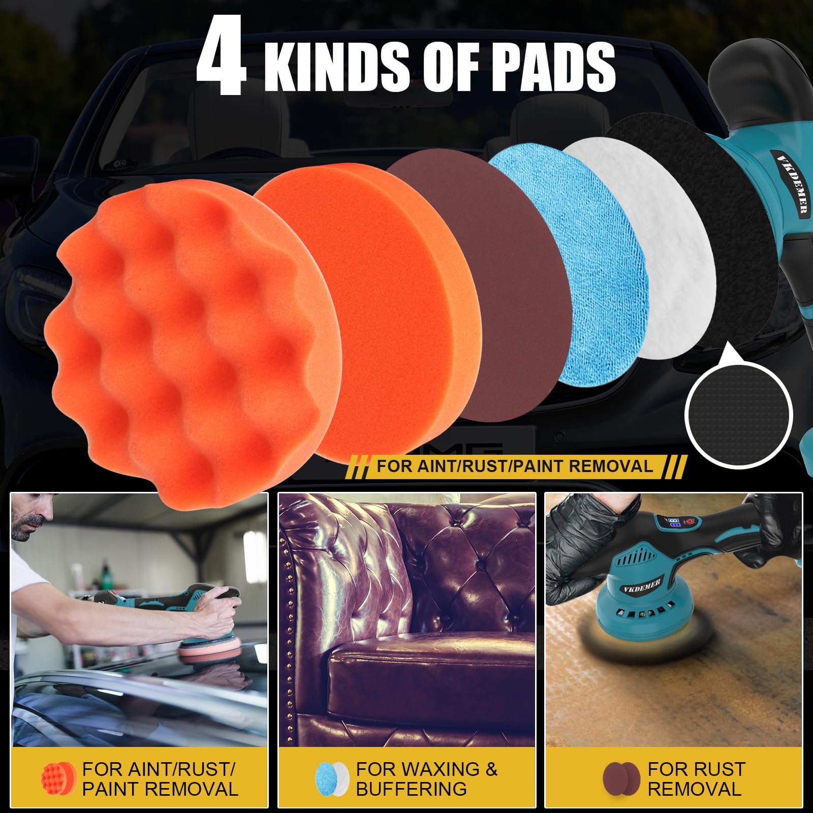 Vkdemer dual-action orbital polisher reduces heat and swirls.