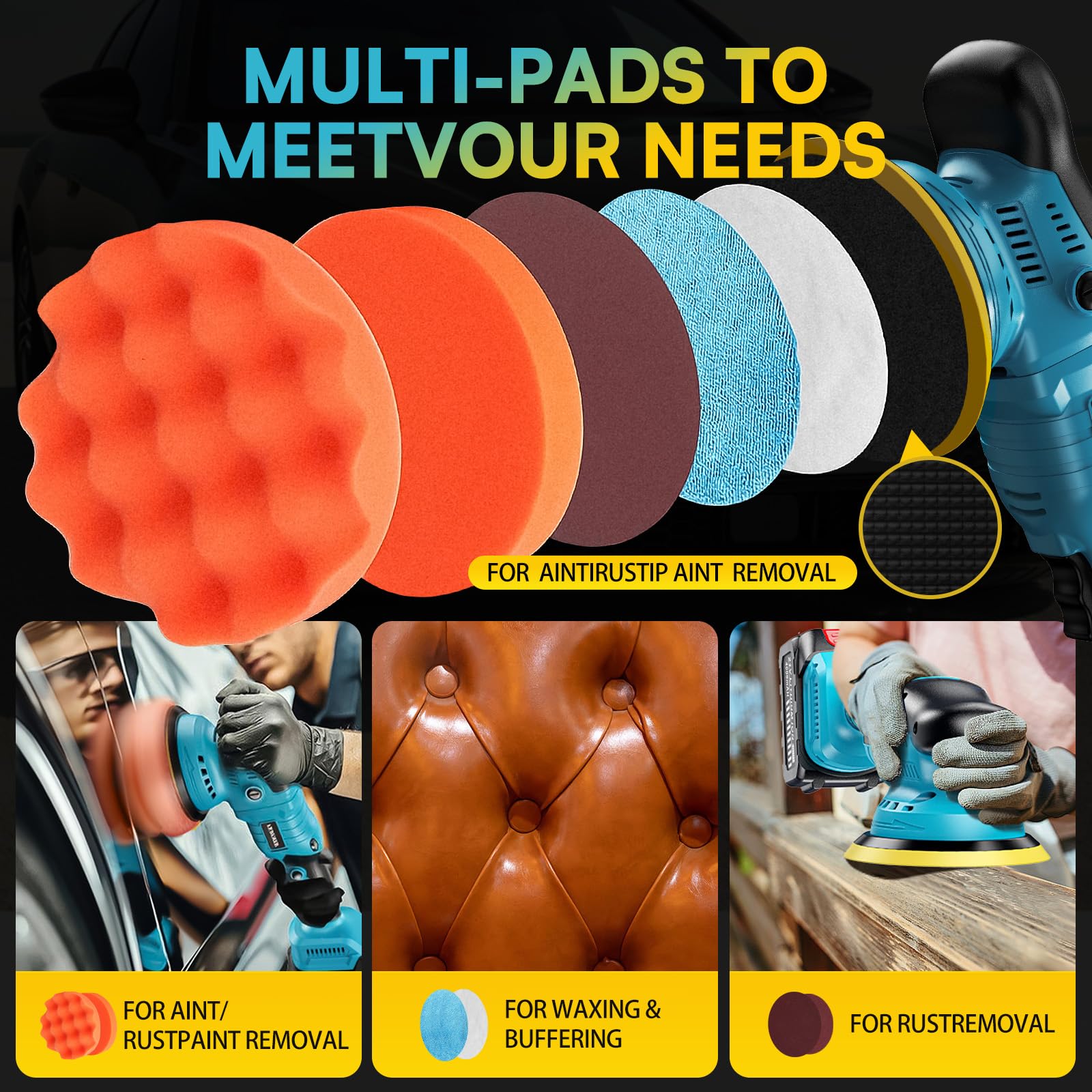 Vkdemer assorted polishing pads and bonnets for versatile finishes