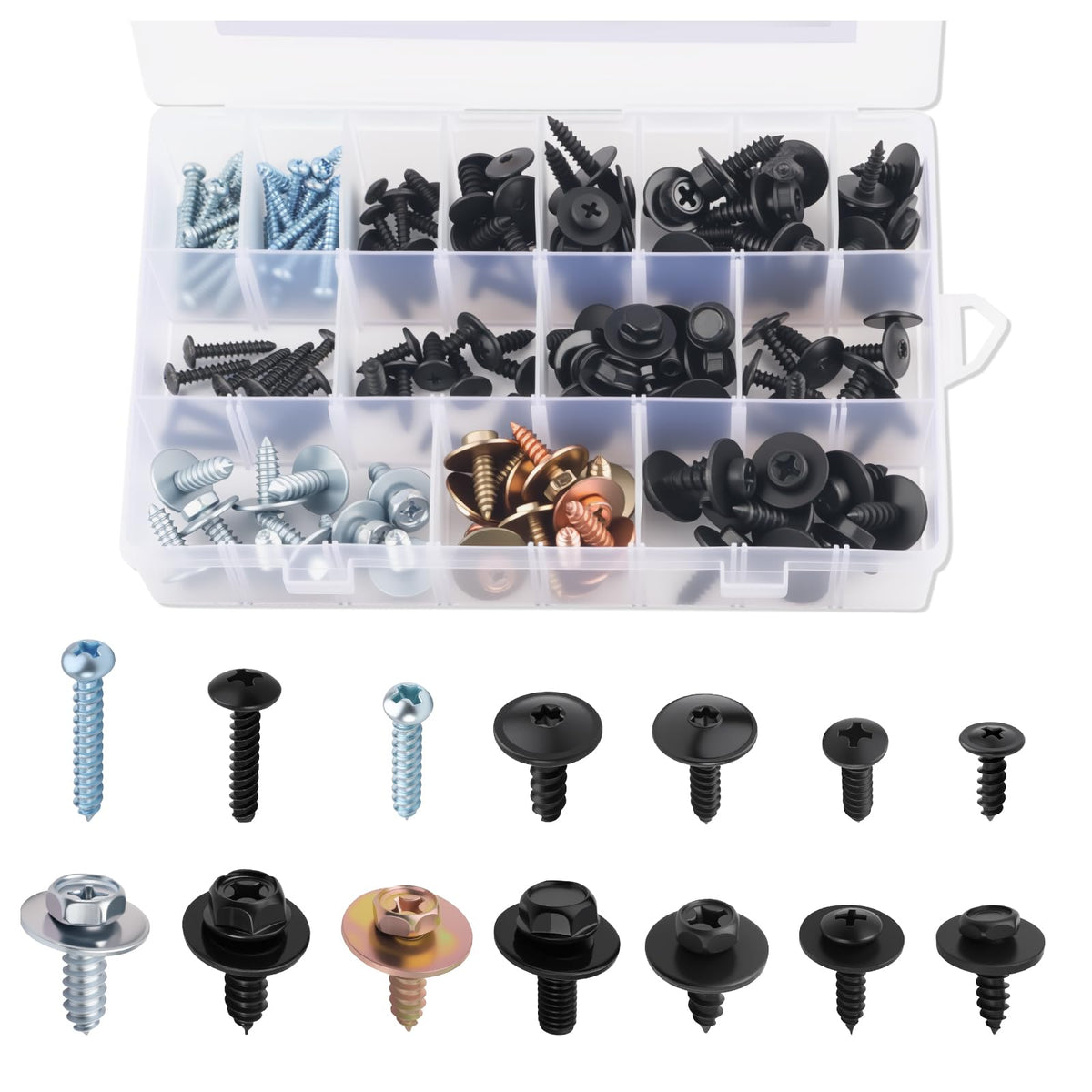 VKQTS 160pcs car screws kit in storage box for easy reuse