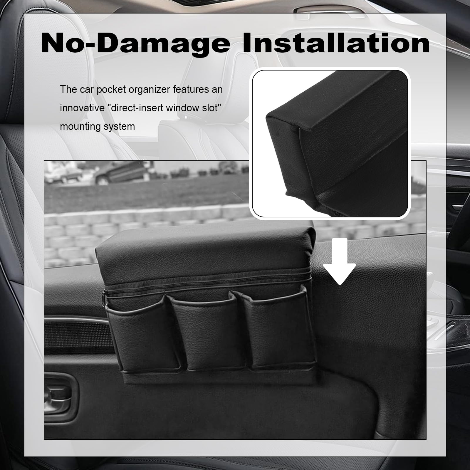 VKQTS leather-textured armrest box installed on car window for a premium look.
