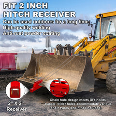 Vlaeng bucket hitch with side-welded plates for rugged towing.
