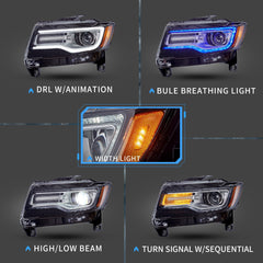 VLAND Cherokee WK2 headlights with dynamic animation for enhanced night visibility