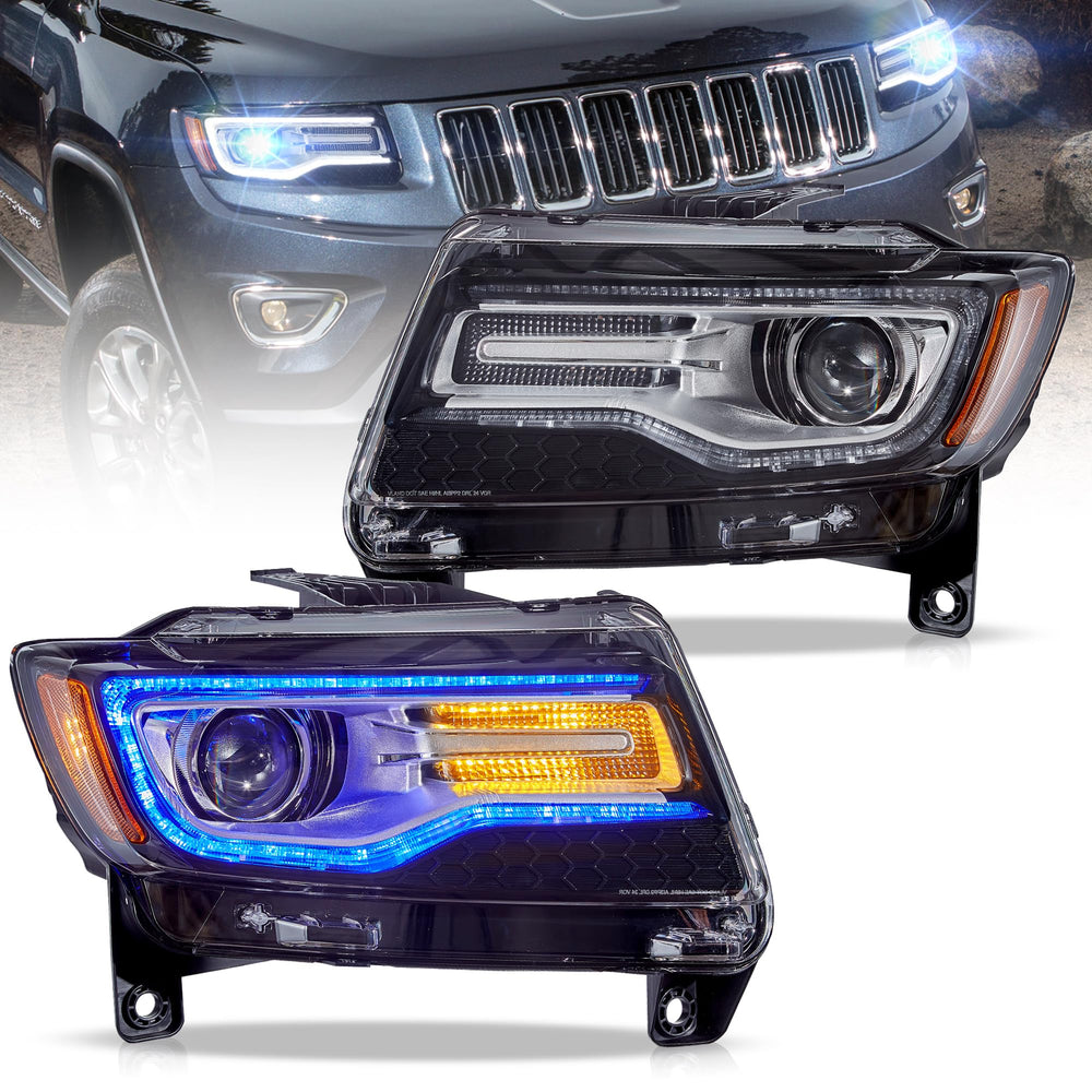 VLAND Cherokee WK2 front view headlights with chrome trim for precise OEM fit