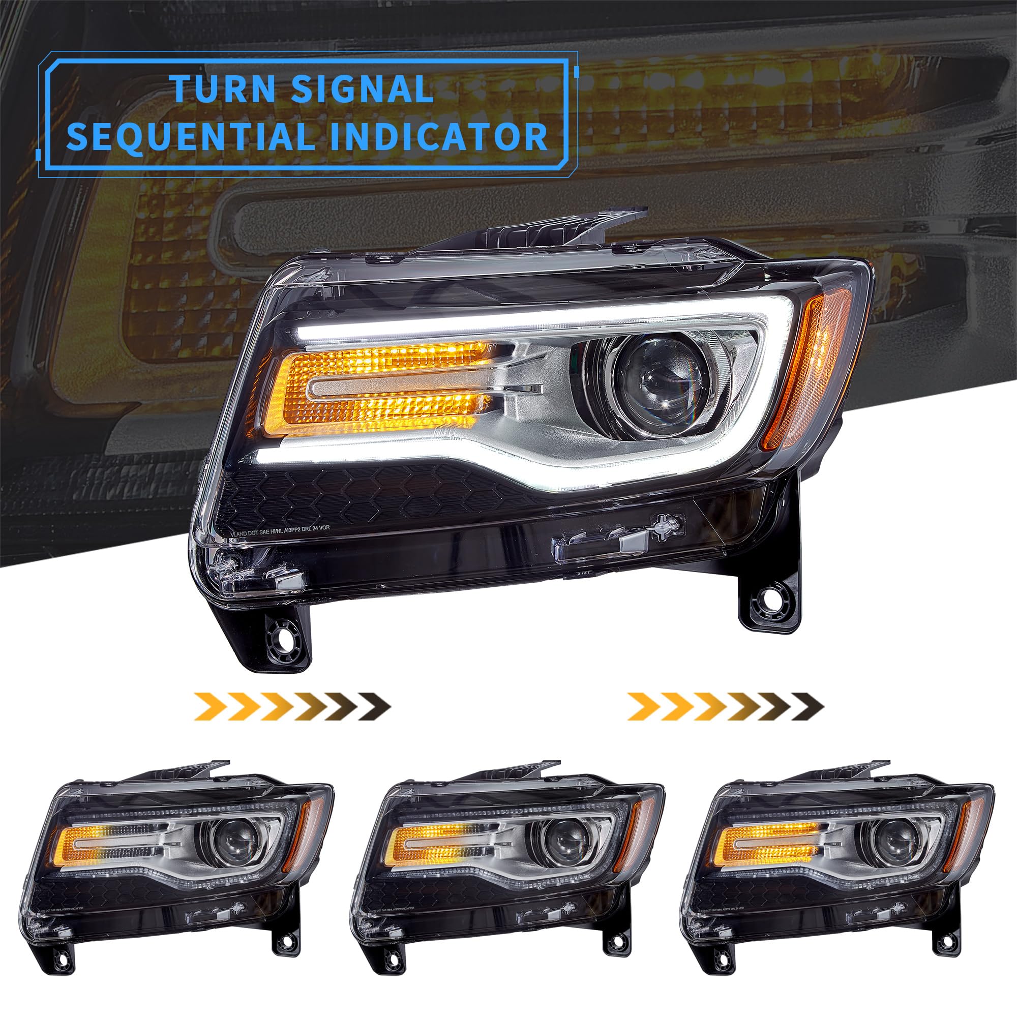 VLAND WK2 headlights showing sequential amber signals for clearer signaling