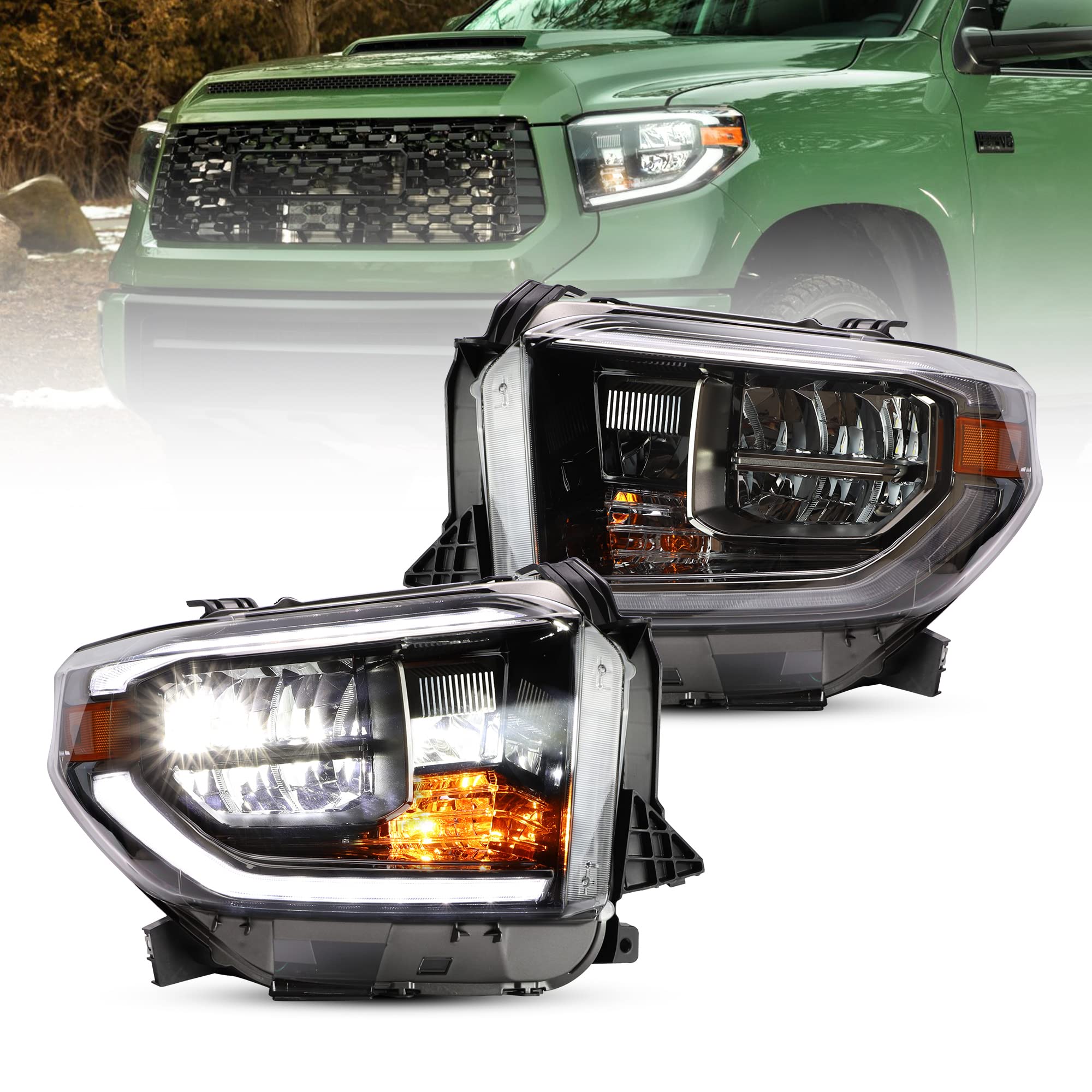 VLAND projector headlights front chrome for Toyota Tundra with improved OEM-fit style