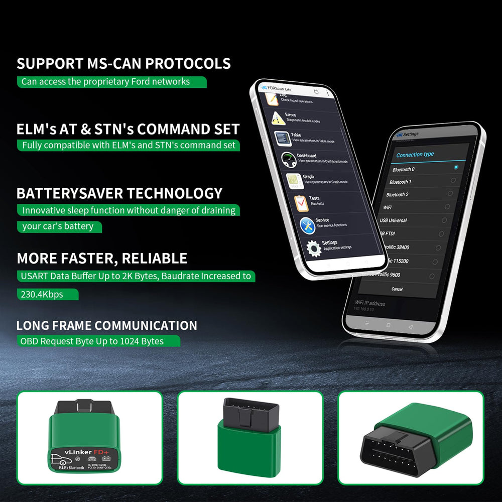 VLinker FD+ app compatibility with third-party diagnostic apps.