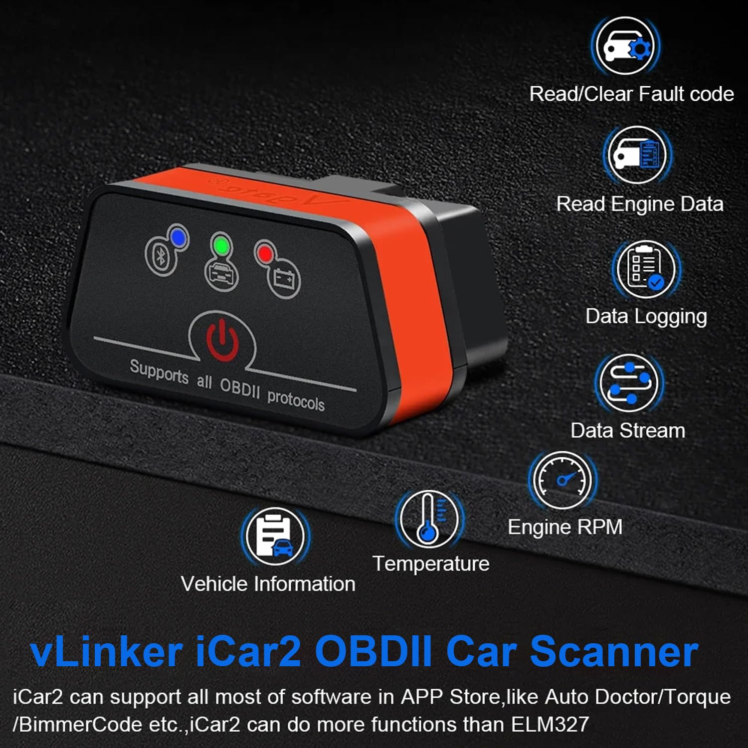vLinker iCar2 in use with a mobile app to read codes