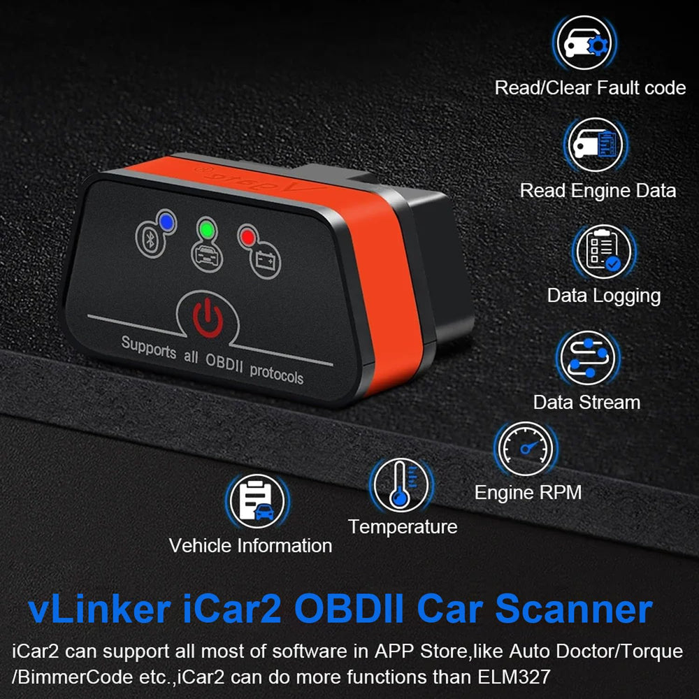 vLinker iCar2 in use with a mobile app to read codes