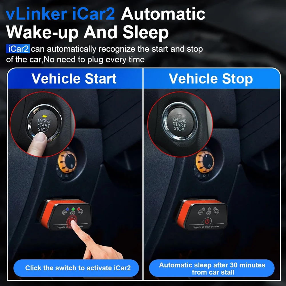 vLinker iCar2 display shows a battery health check
