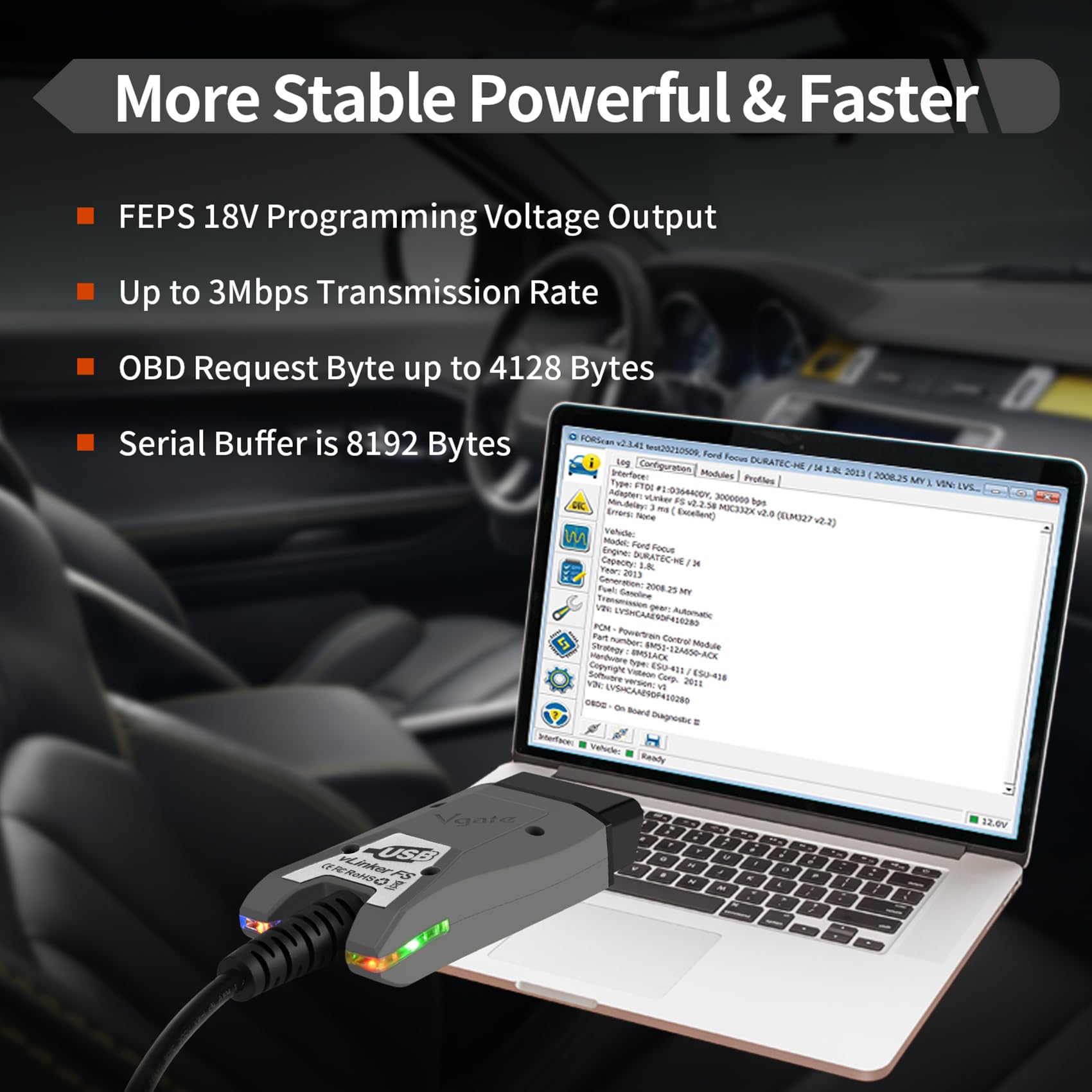 vLinker VGATE FS USB ECU programming enables advanced customization.