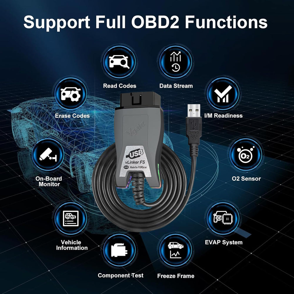 vLinker VGATE FS USB robust USB connection with error-free data transfer.