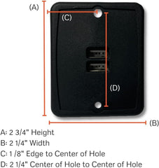 VMDLKB RV panel USB outlet black front view showing dual ports.