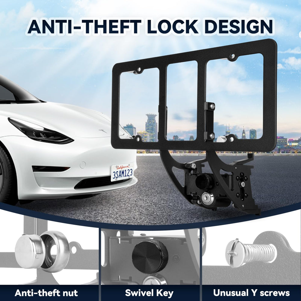 Vnkesno no-drill front plate frame for Model 3 simplifies installation without bumper damage.