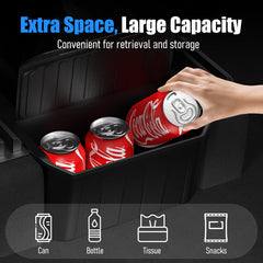 Vnkesno Model Y backseat storage bin keeps cans and snacks organized.
