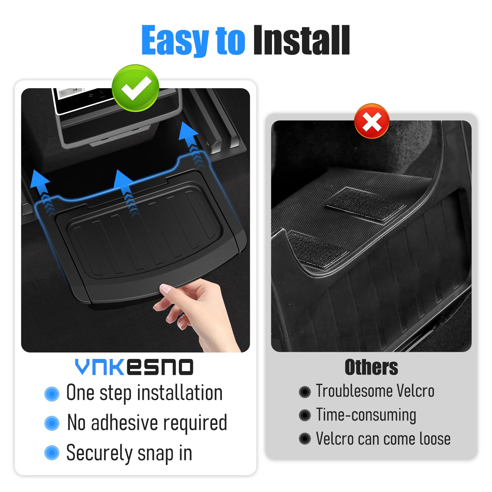 Vnkesno snap-in installation for Model Y Juniper requires no tools.