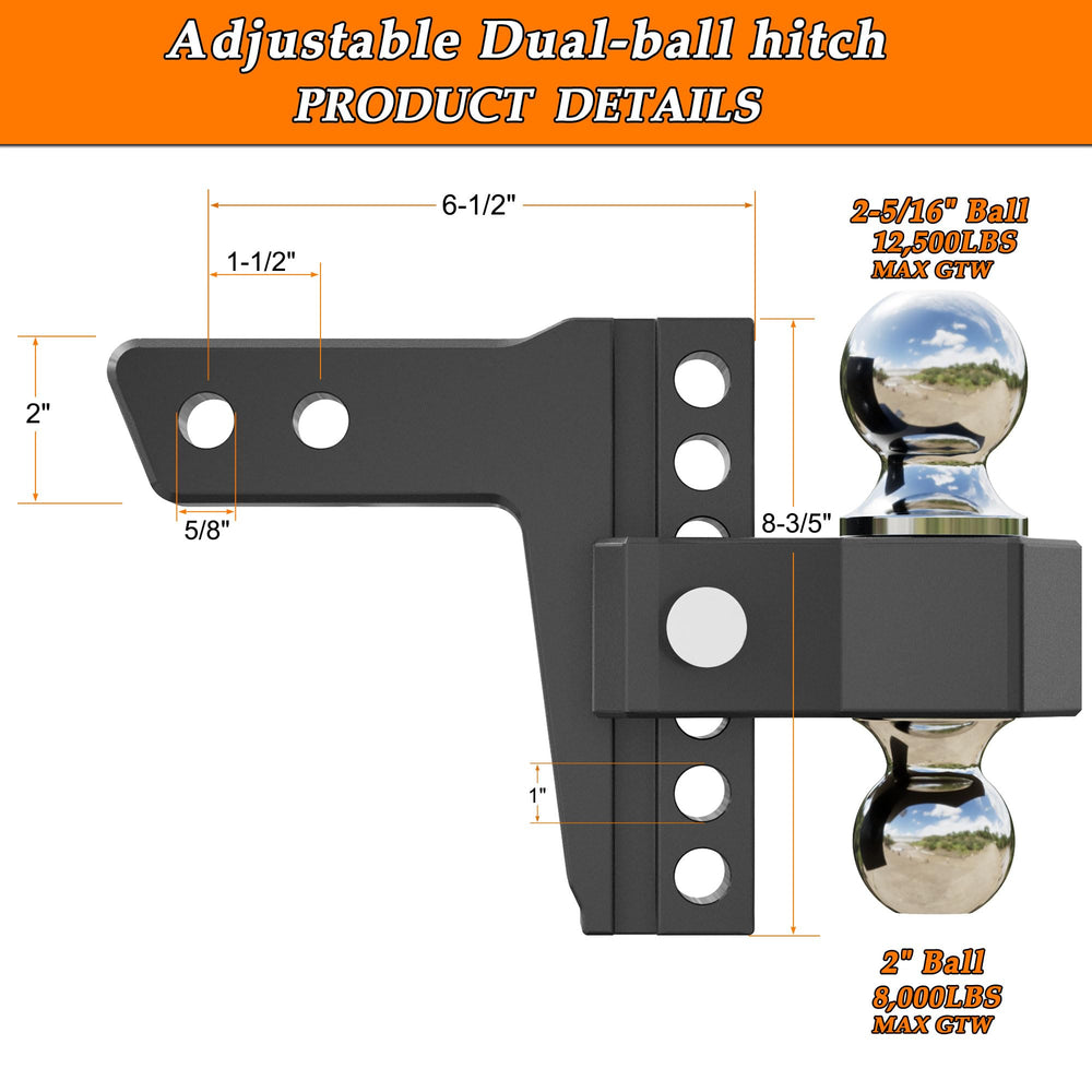 VNN 2-inch ball end rated to 8,000 lbs GTW for standard trailers