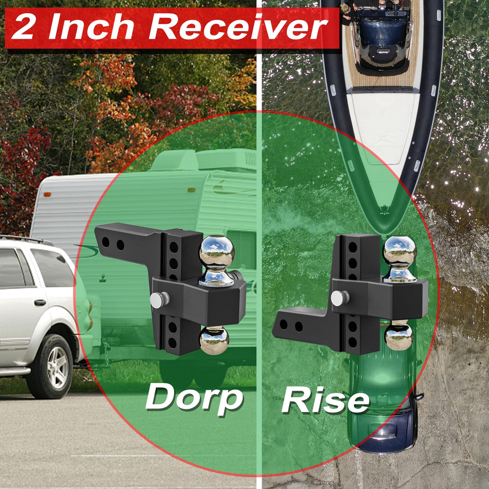 VNN hitch showing 6-inch drop/rise height adjustment for fit