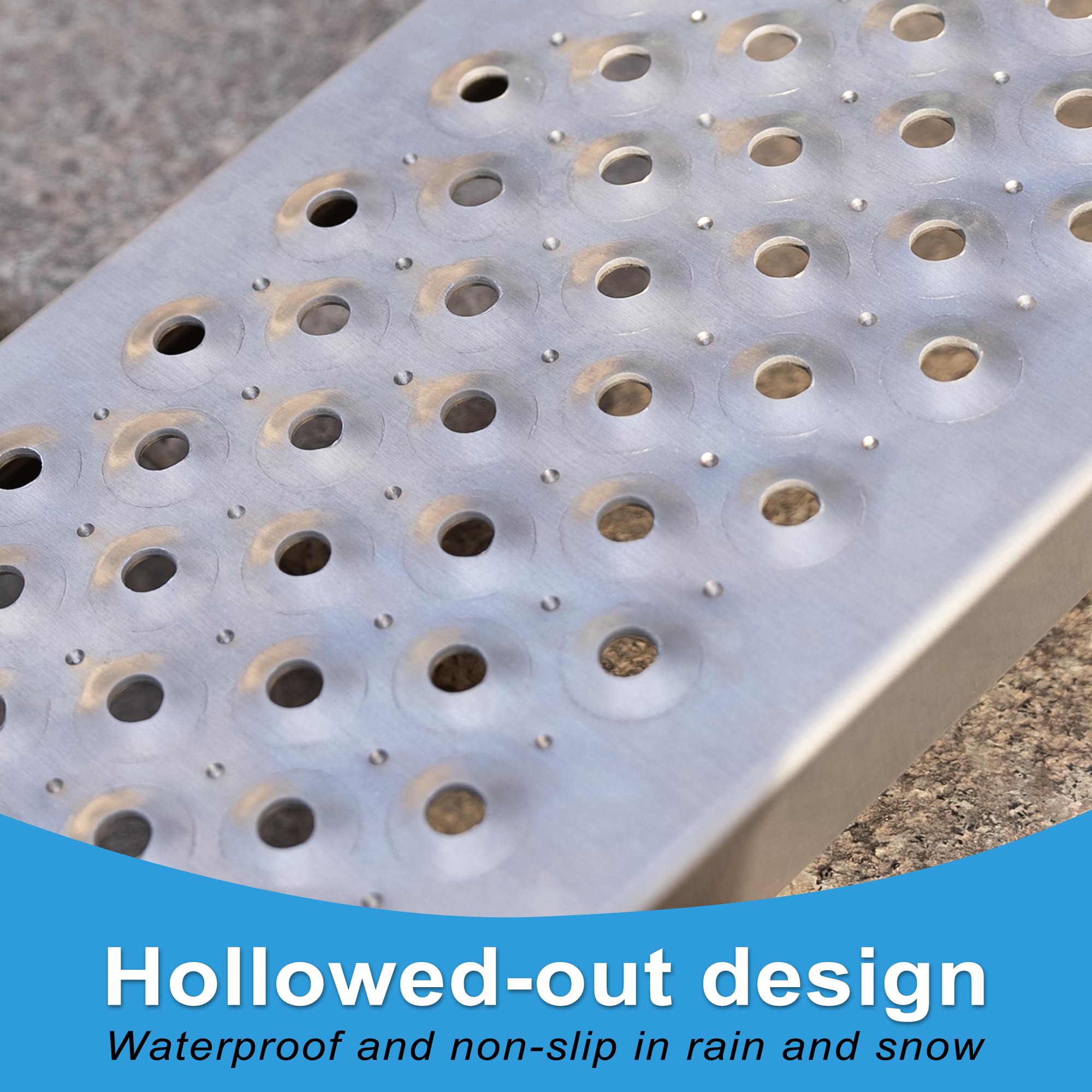 VNN ramp punch plate surface drains water for all-weather use.