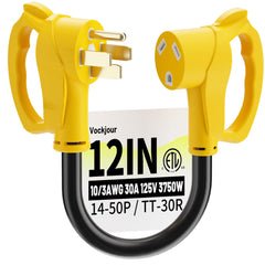 Vockjour 50A-to-30A RV adapter 12in with dual connectors for quick hookups.