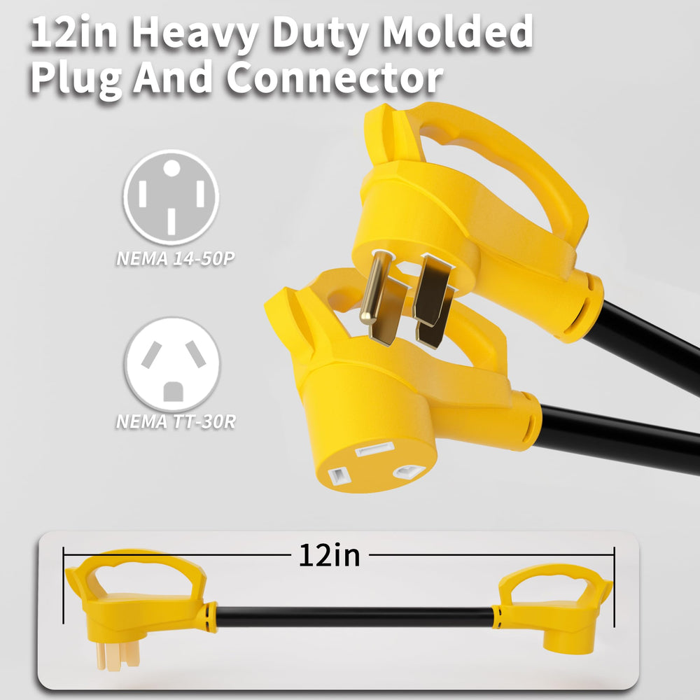 Vockjour NEMA 14-50P to TT-30R plug demonstrates versatile campsite power access.
